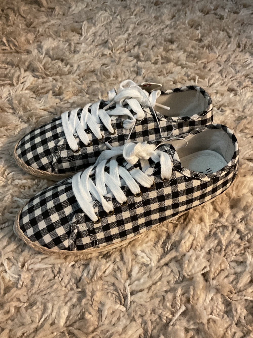 NWT ESPRIT Eloise Black & White gingham espadrille shoes